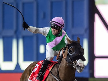 Laurel River with jockey Tadhg O'Shea wins Group 1 Dubai World Cup at Meydan Racecourse in Dubai on Saturday. AP