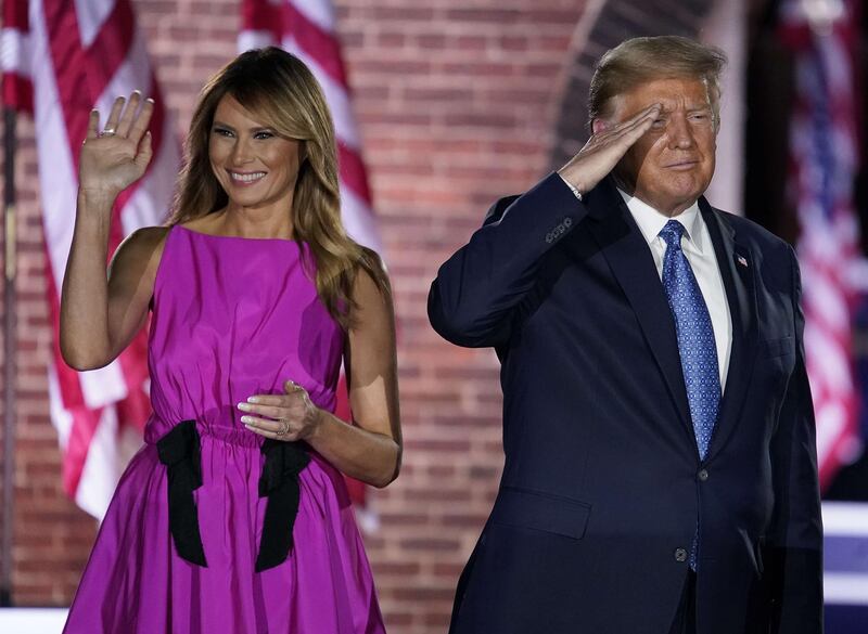 President Donald Trump and his wife first lady Melania Trump attend Mike Pence's acceptance speech for the vice presidential nomination during the Republican National Convention at Fort McHenry National Monument in Baltimore, Maryland. AFP