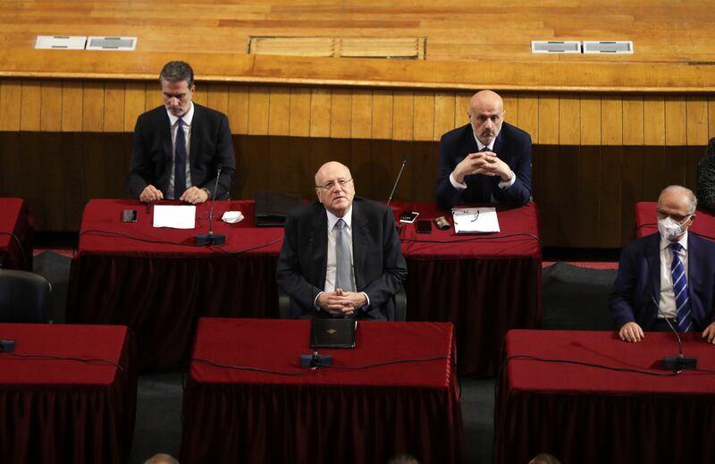 Lebanon’s Prime Minister Najib Mikati attends a parliamentary session in Beirut on September 20, 2021. Reuters