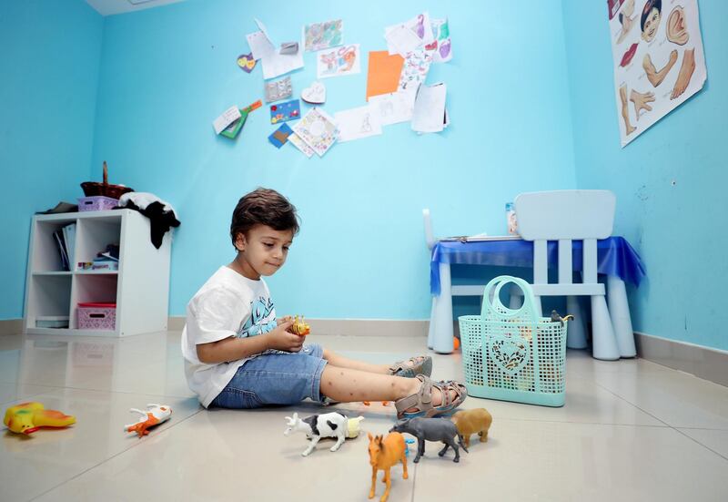 Fujairah, United Arab Emirates - April 5th, 2018: 3-year-old Mohamed Hedi, at the Dimensions Centre which helps kids with special needs. Thursday, April 5th, 2018 at Dimensions Centre, Fujairah. Chris Whiteoak / The National