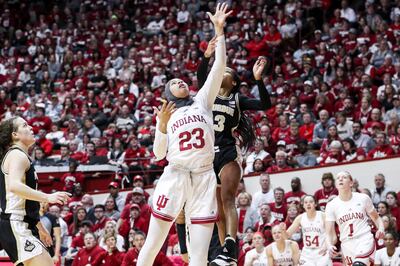 Kiandra Browne of the Indiana Hoosiers in action in the game against the Purdue Boilermakers. Gretta Cohoon/Indiana Athletics