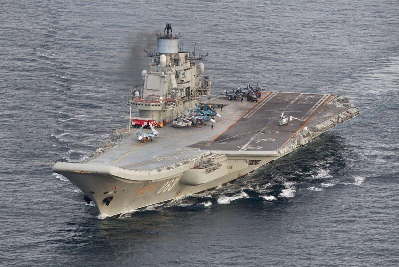 A photo taken from a Norwegian surveillance aircraft shows Russian aircraft carrier Admiral Kuznetsov in international waters off the coast of Northern Norway on October 17, 2016. 333 Squadron, Norwegian Royal Airforce/NTB Scanpix/Handout via Reuters ATTENTION EDITORS - THIS IMAGE WAS PROVIDED BY A THIRD PARTY. FOR EDITORIAL USE ONLY. NORWAY OUT.