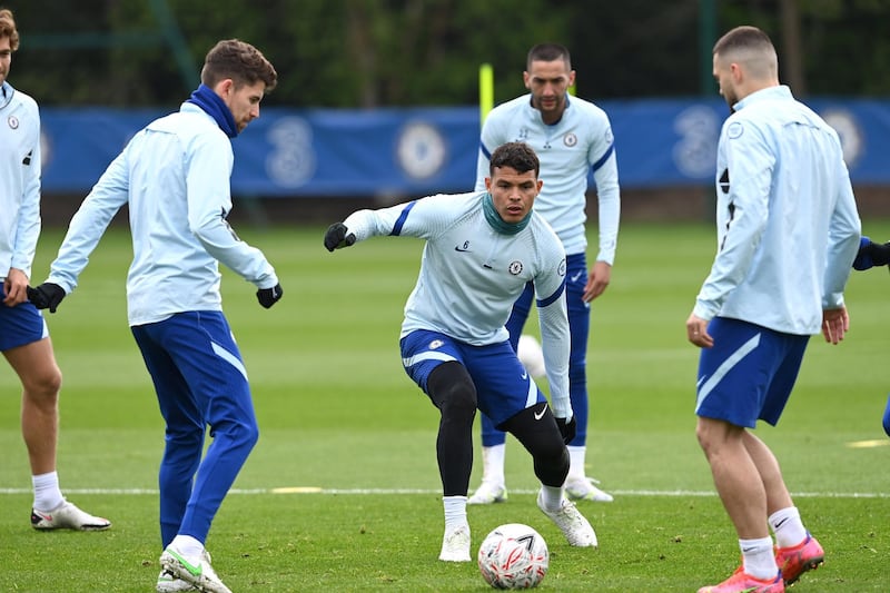 COBHAM, ENGLAND - MAY 14:  Thiago Silva of Chelsea during a training session at Chelsea Training Ground on May 14, 2021 in Cobham, England. (Photo by Darren Walsh/Chelsea FC via Getty Images)