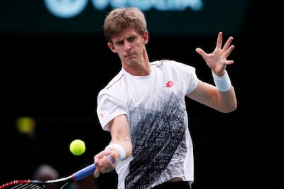 epa07135875 Kevin Anderson of South Africa in action during his third round match against Kei Nishikori of Japan at the Rolex Paris Masters tennis tournament in Paris, France, 01 November 2018.  EPA/CHRISTOPHE PETIT TESSON