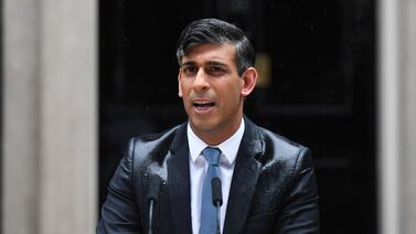 Rishi Sunak announces the general election date during a press conference outside No 10 Downing Street on Wednesday. Bloomberg