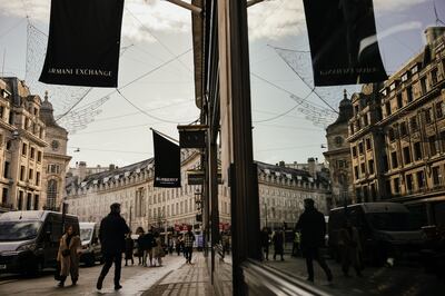 The Armani Exchange and Burberry Group shops on Regent Street in London this month. Bloomberg