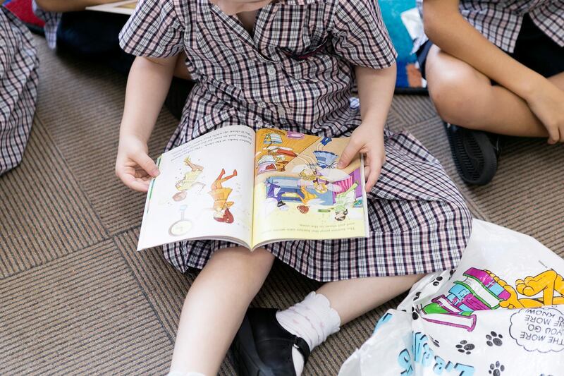 DUBAI, UNITED ARAB EMIRATES, JUNE 8, 2016. A girl reading at the library in Dubai British School. Schools around the Emirates are encouraging their students and supporting the Sheikh Mohammed bin Rashid reading campaign.
Photo: Reem Mohammed/ The National (Reporter: Nadeem Hanif/ Section: NA) Job ID 26356 *** Local Caption ***  RM_20160608_READING_06.JPG