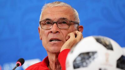 Egypt manager Hector Cuper speaks during a press conference in Volgograd ahead of the World Cup Group A match against Saudi Arabia on Monday. Zurab Kurtsikidze / EPA