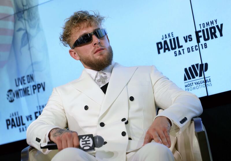 Jake Paul attends a news conference to promote his Showtime pay-per-view boxing event against Tommy Fury. AFP