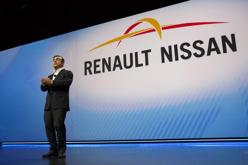 FILE: Carlos Ghosn, chairman and chief executive officer of Nissan Motor Co. and Renault SA, speaks during the 2017 Consumer Electronics Show (CES) in Las Vegas, Nevada, U.S., on Thursday, Jan. 5, 2017. Renault SA and Nissan Motor Co. are in talks to merge, seeking to solidify their two-decade-old alliance under a single stock as an unprecedented shift toward electric and shared cars transforms the industry, people with knowledge of the matter said. Our editors select the best archive images on the two companies. Photographer: Patrick T. Fallon/Bloomberg