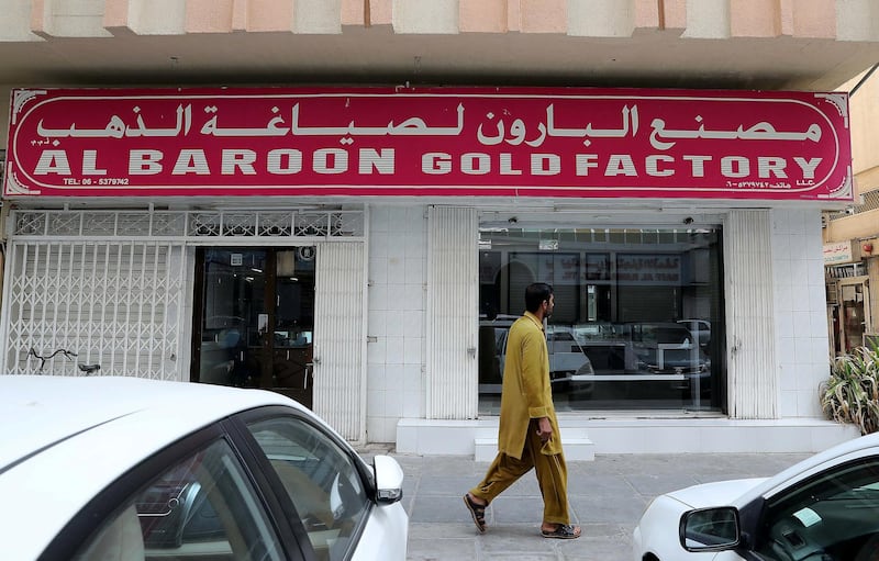
SHARJAH , UNITED ARAB EMIRATES , NOV 1   – 2017 :- Exterior shot of the Al Baroon Gold Factory in the Al Mareija area near the Heritage area in Sharjah. They are in the jewellery business for the last 30 years. (Pawan Singh / The National) For Weekend
