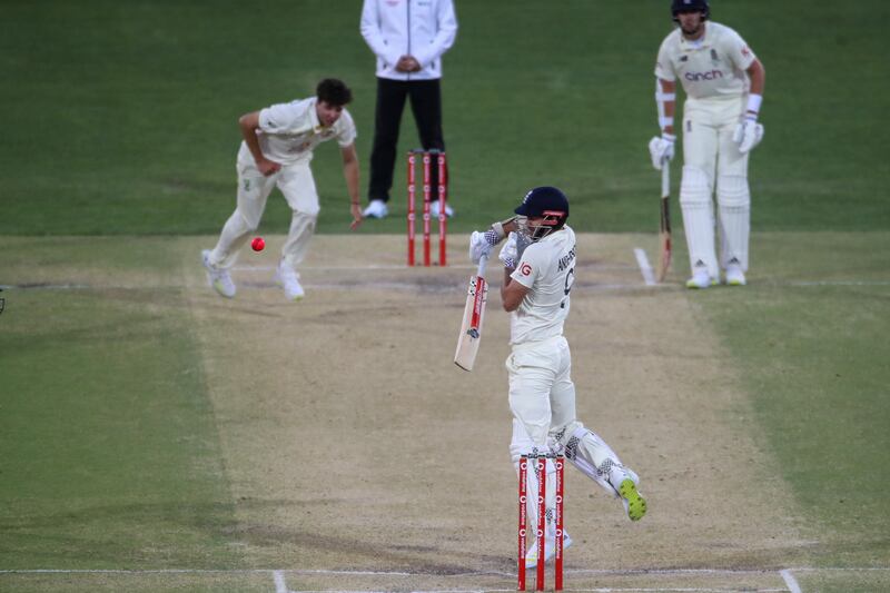 Jhye Richardson takes the wicket of James Anderson to clinch victory at the Adelaide Oval. EPA