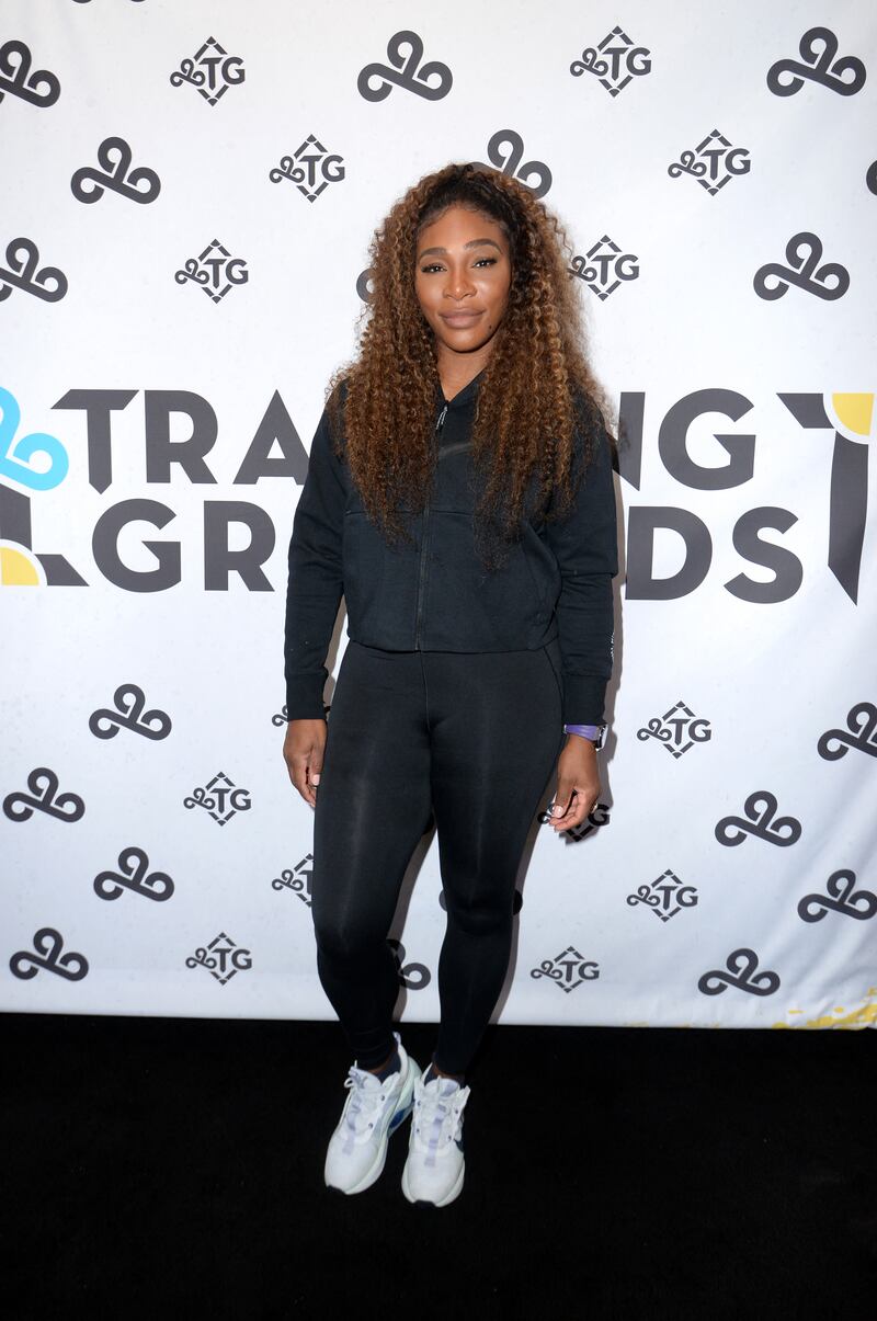 Serena Williams, in black sportswear, attends Cloud9 Champion's Day on November 9, 2021 in Los Angeles, California. AFP