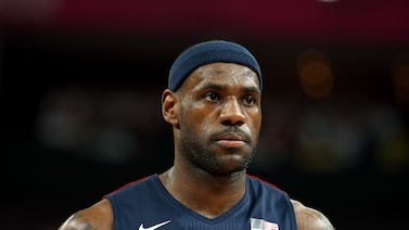 LONDON, ENGLAND - AUGUST 10:  Lebron James #6 of United States during the Men's Basketball semifinal match against Argentina on Day 14 of the London 2012 Olympic Games at the Basketball Arena on August 10, 2012 in London, England.  (Photo by Christian Petersen/Getty Images)  *** Local Caption ***  AL15OC-CROWNS-LEBRON.jpg