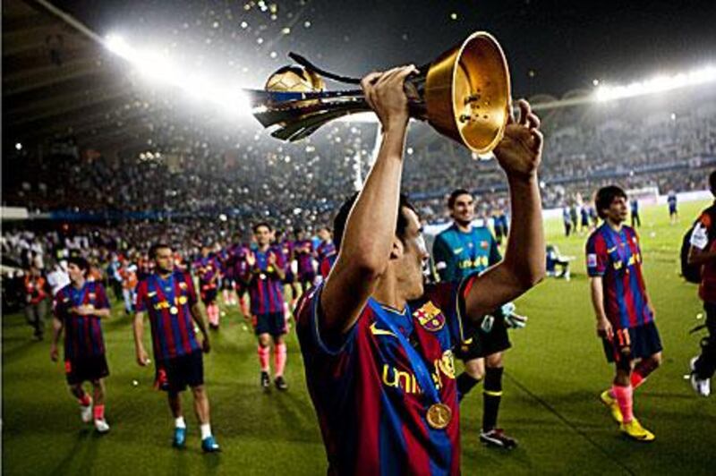 Barcelona celebrate winning the Club World Cup in Abu Dhabi earlier this month. It was their sixth trophy of the year.