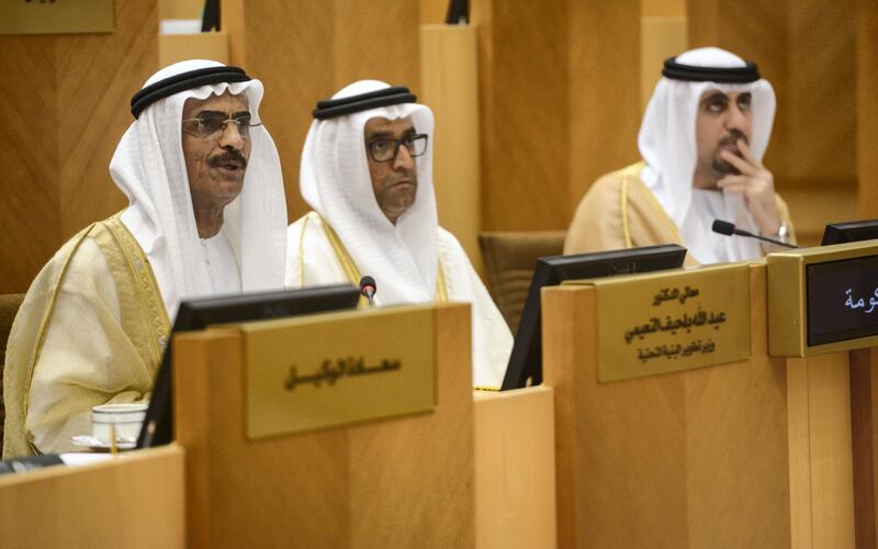 Abu Dhabi, United Arab Emirates - H.E. Dr. Abdullah Bin Mohammed Belhaif Al Nuaimi, UAE Minister of Infrastructure deals with issues at the Federal Council meeting in Federal National Council on February 28, 2017. (Khushnum Bhandari/ The National)