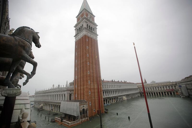 A general view of a flooded St. Mark's Square in Venice, Italy. AP Photo