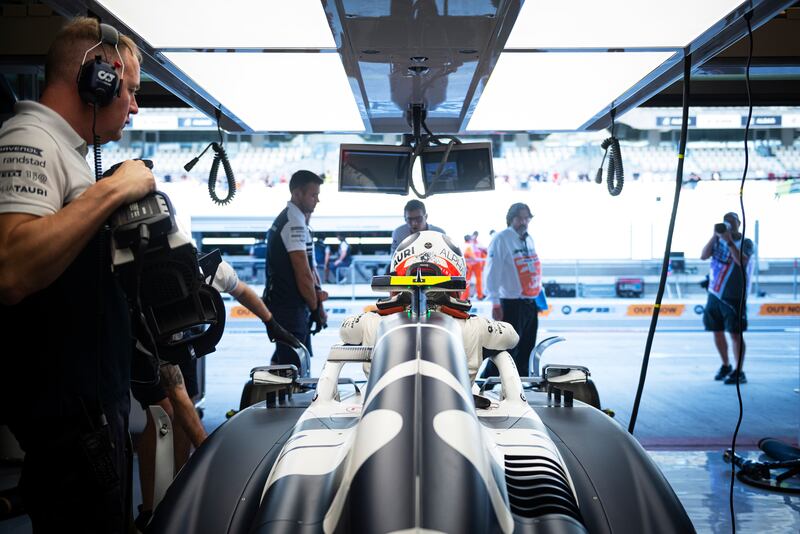 Yuki Tsunoda of Japan and Scuderia AlphaTauri prepares to drive in the garage during practice on Friday. Getty