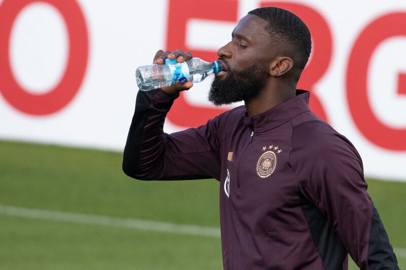 Germany defender Antonio Ruediger drinks water. AFP