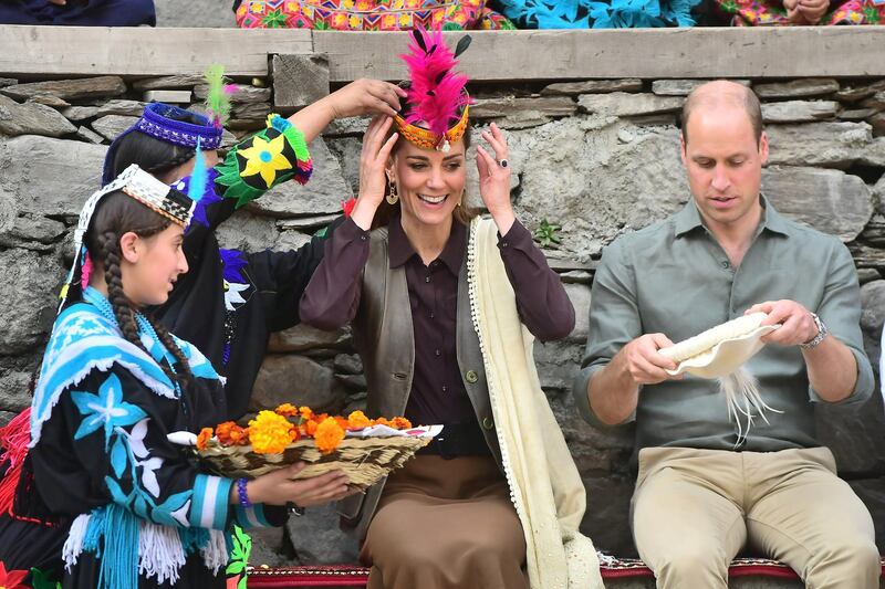 Prince William, Duke of Cambridge and Catherine, Duchess of Cambridge visit a settlement of the Kalash people. Getty Images
