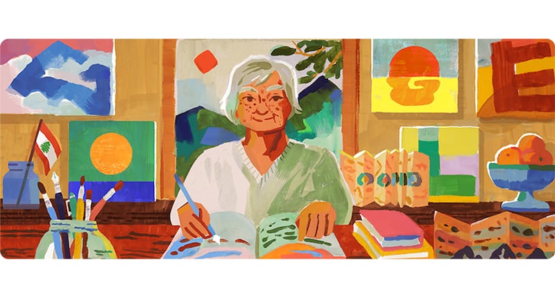 The Lebanese-American artist and writer Etel Adnan was celebrated by Google. Illustration: Google