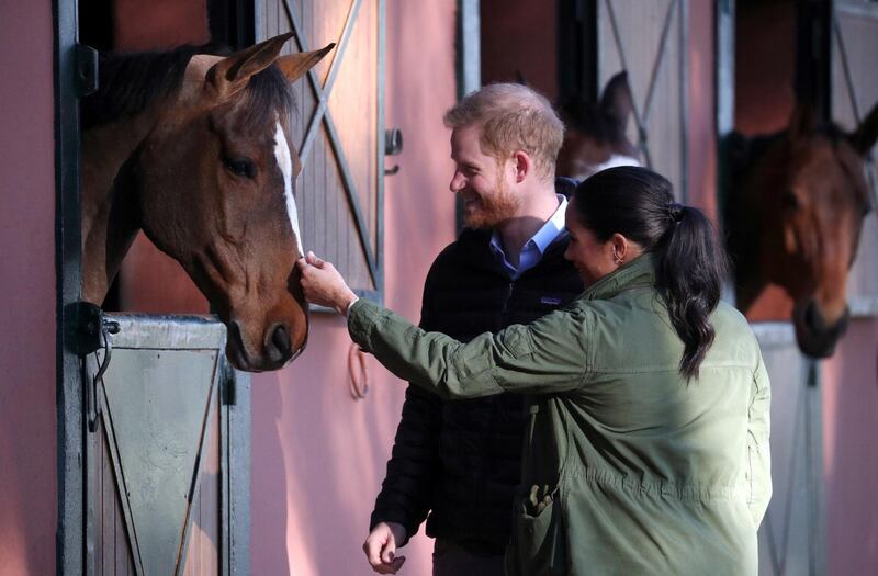 Britain's Prince Harry and his wife Meghan visit the Moroccan Royal Federation of Equitation Sports in Rabat, Morocco. EPA