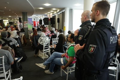 Police moved in to the Palestine Congress in Berlin after a video was played from a speaker who is banned from political activity in Germany. Getty Images 