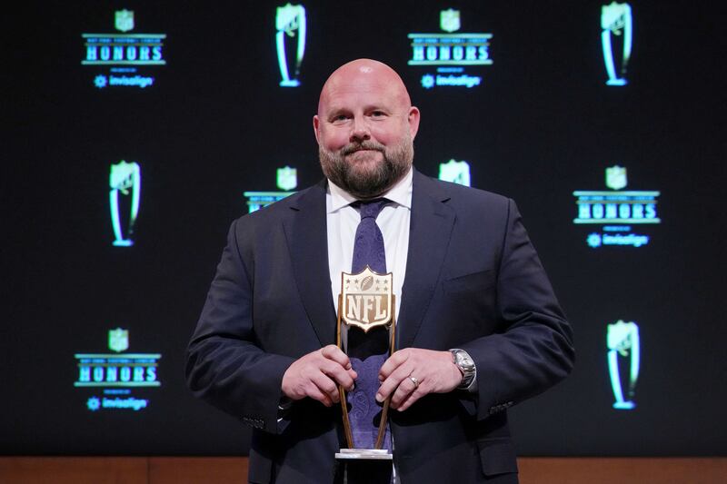 New York Giants head coach Brian Daboll poses for a photo after receiving the award for AP Coach of the Year during the NFL Honors award show at Symphony Hall. Reuters