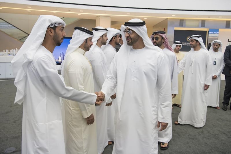 Sheikh Mohammed bin Zayed greets ADGM employees. Hamad Al Kaabi / Crown Prince Court - Abu Dhabi