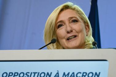 French far-right party Rassemblement National (RN) leader and candidate for the legislative elections Marine Le Pen speaks during a rally in Henin Beaumont, northern France on June 05, 2022.  - French voters head to the polls on June 12 and 19 for legislative elections.  (Photo by Denis Charlet  /  AFP)