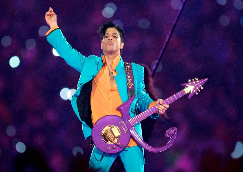 Prince performs during the half-time show at the Super Bowl XLI in Miami, on February 4, 2007. AP Photo