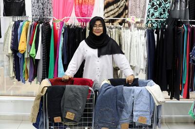 Abu Dhabi, United Arab Emirates - June 19, 2019: Owner Asma Manlukataw. Thrift clothes shop Bodega. Wednesday the 19th of June 2019. Hamdan Bin Mohammed Street, Abu Dhabi. Chris Whiteoak / The National