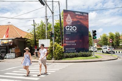 A banner for the G20 Bali Summit next month installed in Nusa Dua, the venue, in Bali, Indonesia. Bloomberg