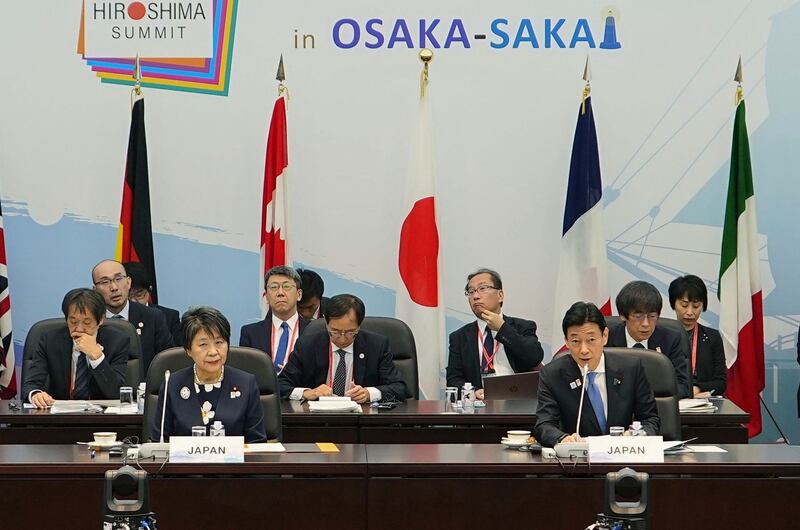 Japan's ministers attend the G7 Trade Ministers' Meeting in Osaka, western Japan. AP