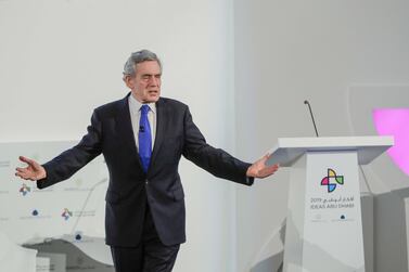 Gordon Brown, the former Prime Minister of the United Kingdom, appears at the Ideas Forum in Abu Dhabi. Victor Besa / The National