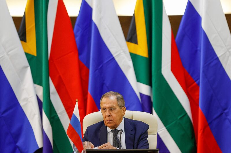 Russian Minister of Foreign Affairs of Sergey Lavrov during his meeting with South African Minister of International Relations and Co-operation Naledi Pandor. AFP