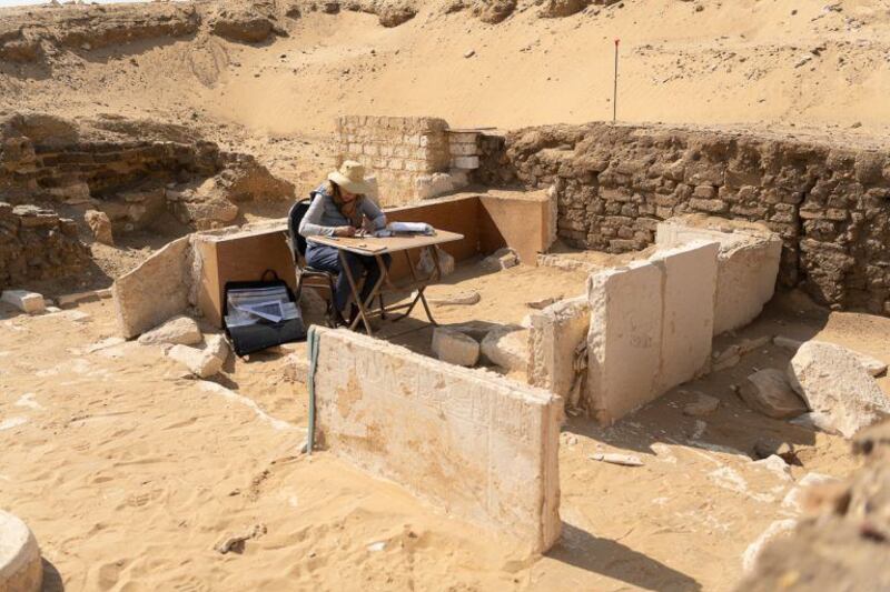 Canadian Egyptologist Lyla Pinch Brock works in the tomb of Panehsy. Photo: Nicola Dell'Aquila