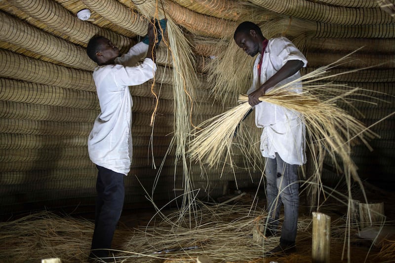 The thatching used to fix the circular ceiling rings at the Kasubi Royal Tombs in Kampala.