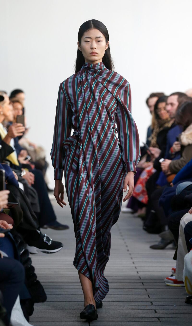 PARIS, FRANCE - JANUARY 21: A model walks the runway during the Maison Rabih Kayrouz Spring Summer 2019 show as part of Paris Fashion Week on January 21, 2019 in Paris, France. (Photo by Thierry Chesnot/Getty Images)