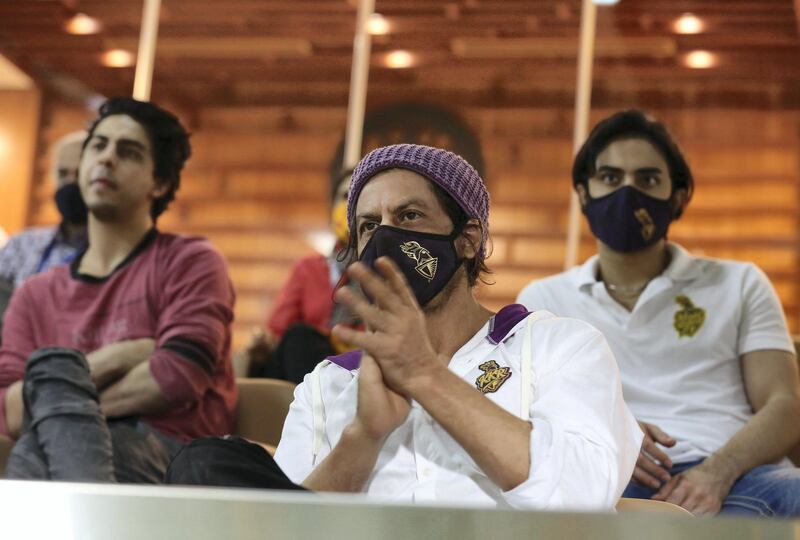 Shahrukh Khan owner of Kolkata Knight Riders during match 28 of season 13 of the Indian Premier League (IPL ) between the Royal Challengers Bangalore and the Kolkata Knight Riders held at the Sharjah Cricket Stadium, Sharjah in the United Arab Emirates on the 12th October 2020.  Photo by: Arjun Singh  / Sportzpics for BCCI