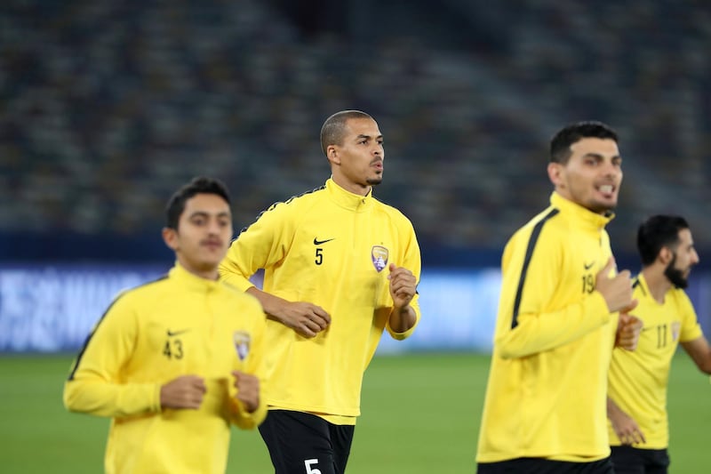 Abu Dhabi, United Arab Emirates - December 21, 2018: Capt Ismail Ahmed of Al Ain trains ahead of the Fifa Club World Cup final. Friday the 21st of December 2018 at the Zayed Sports City Stadium, Abu Dhabi. Chris Whiteoak / The National