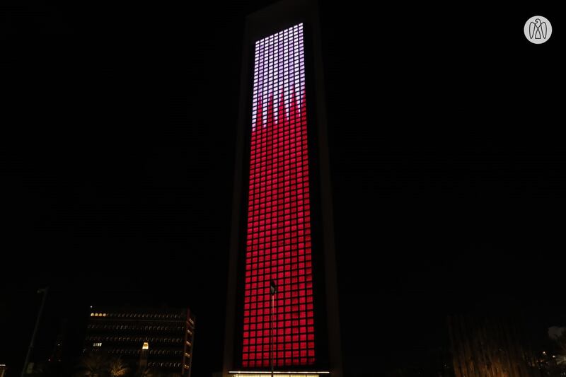 Adnoc's headquarters in Abu Dhabi are illuminated in the colours and design of the Bahrain flag for two days to celebrate Bahrain National Day on December 16. All photos: Abu Dhabi Government Media Office