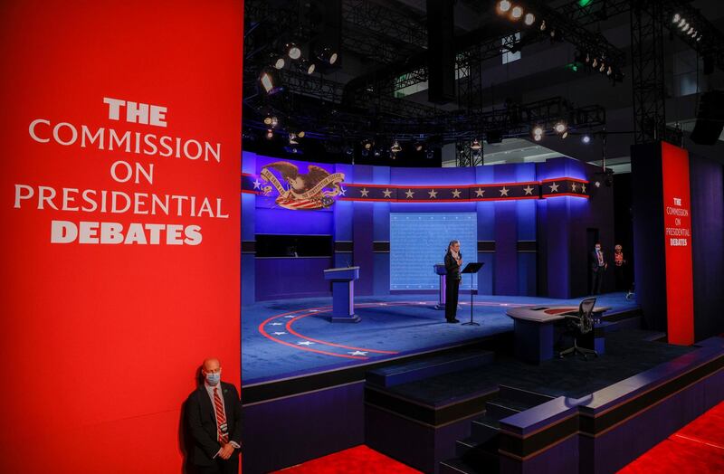 Janet Brown, the Executive Director of the Commission on Presidential Debates, addresses the audience at the start of the first 2020 presidential campaign debate between US President Donald Trump and Democratic presidential nominee Joe Biden. Reuters