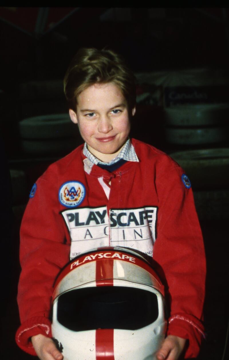 1992:  Prince William go-karting at Buckmore Park 'Playscape' in Chatham, England. Getty Images