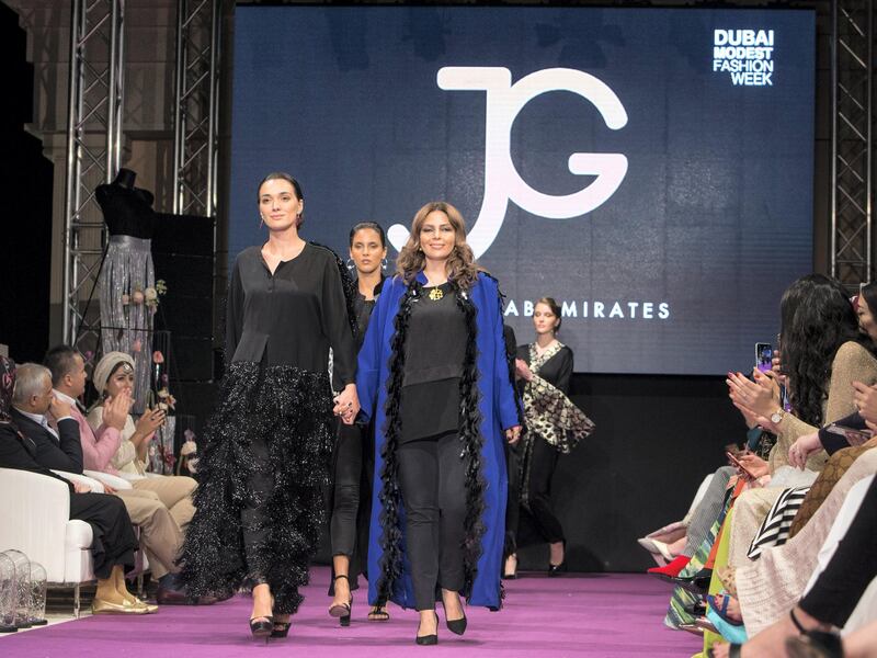 DUBAI, UNITED ARAB EMIRATES -JG Couture designer at the second day of Dubai Modest Fashion Show at Emerald Palace Kempinski, Dubai.  Leslie Pableo for The National for Hafsa Lodi's story