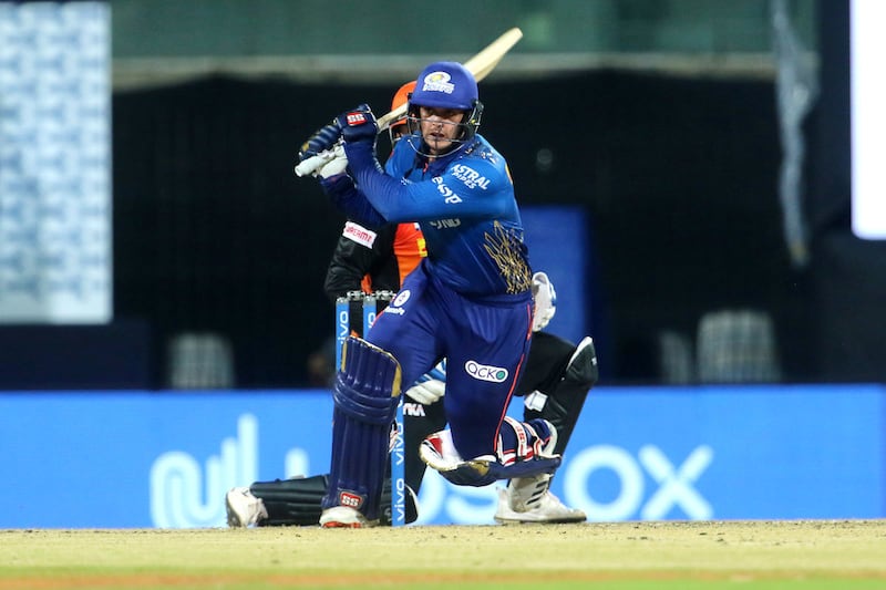 Quinton de Kock of Mumbai Indians plays a shot during match 9 of the Vivo Indian Premier League 2021 between the Mumbai Indians and the Sunrisers Hyderabad held at the M. A. Chidambaram Stadium, Chennai on the 17th April 2021.

Photo by Vipin Pawar / Sportzpics for IPL