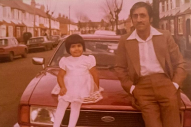 Shelina Janmohamed and her father in the late 70s in north London. Credit: Shelina Janmohamed