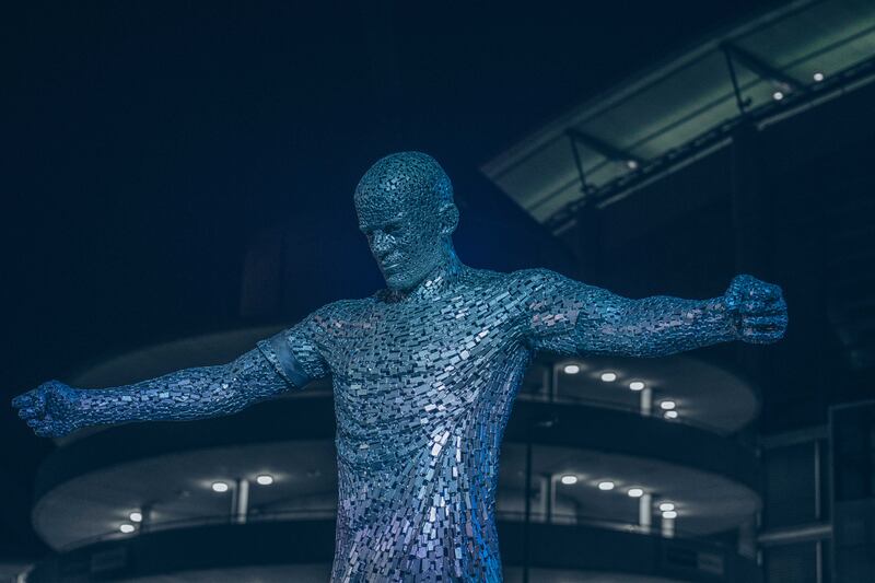 Manchester City unveil a statue of club legend Vincent Kompany at the Etihad Stadium. Courtesy Manchester City FC