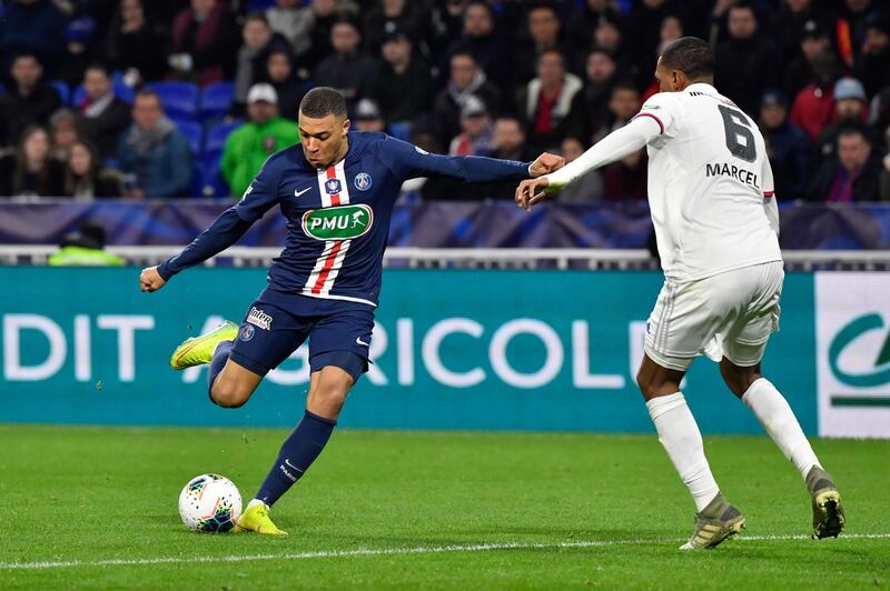 Kylian Mbappe scores against Lyon. AFP