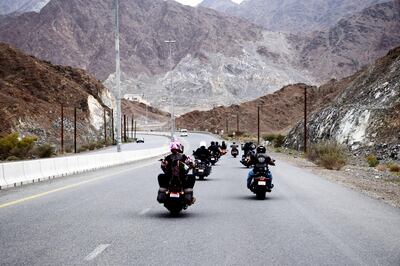 The bikers weave their way though the mountains of Ras Al Khaimah. Picture: Elsa Lynock